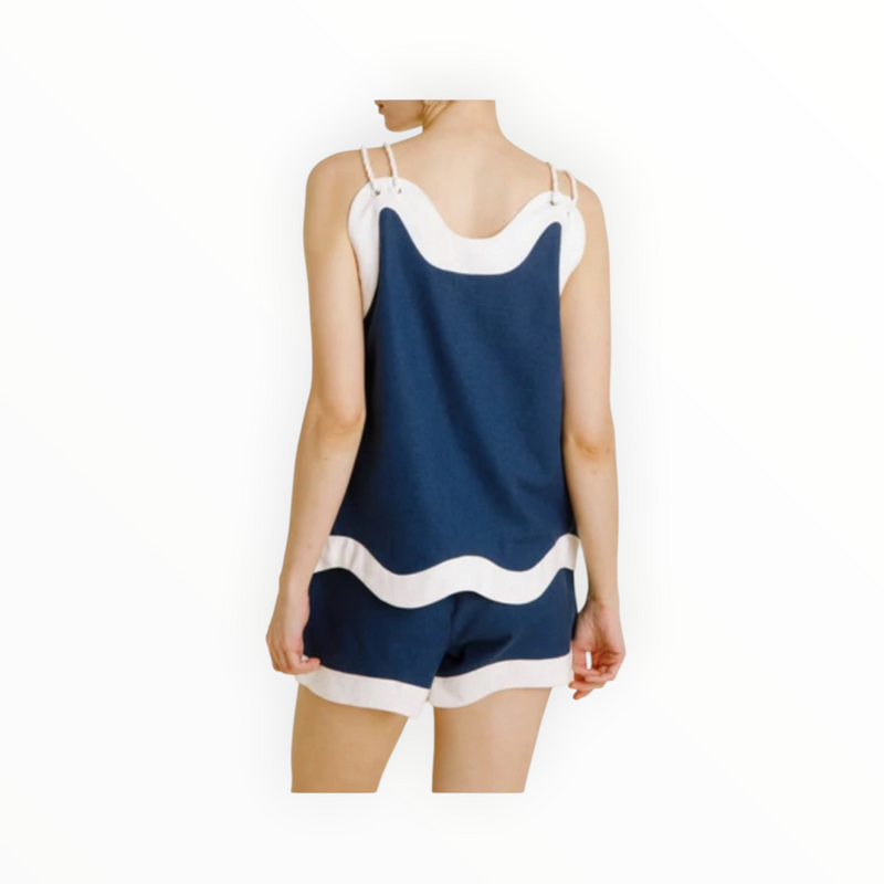 Aureum Wave Hem Top - Navy