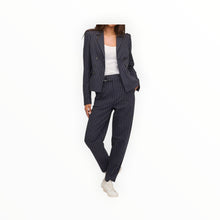 Marissa Webb Noel Double Breasted Blazer - Navy Beige Pinstripe