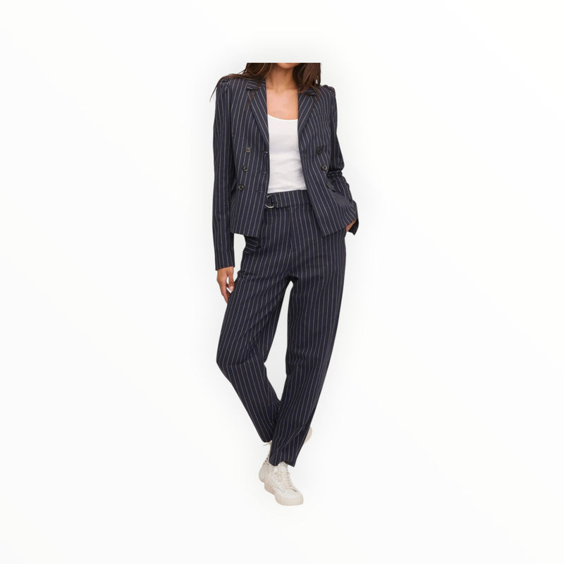 Marissa Webb Noel Double Breasted Blazer - Navy Beige Pinstripe