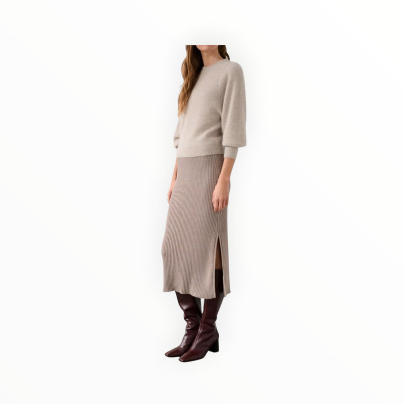White + Warren Metallic Shine Ribbed Skirt - Mauve Shine