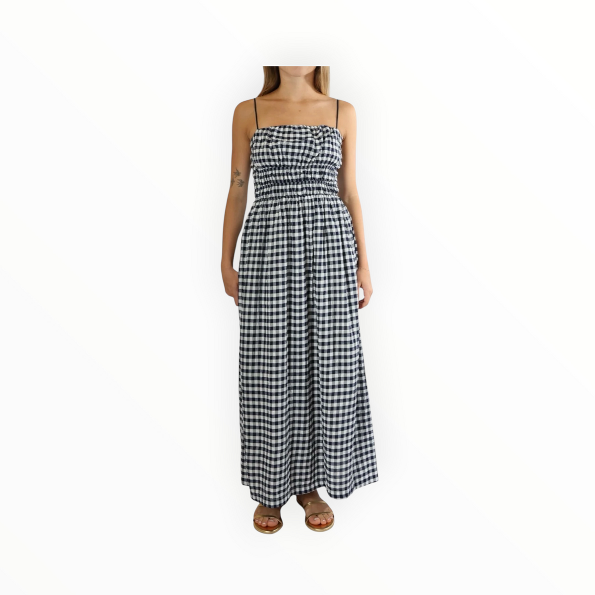 Stateside Soft Gingham Midi Dress - Navy