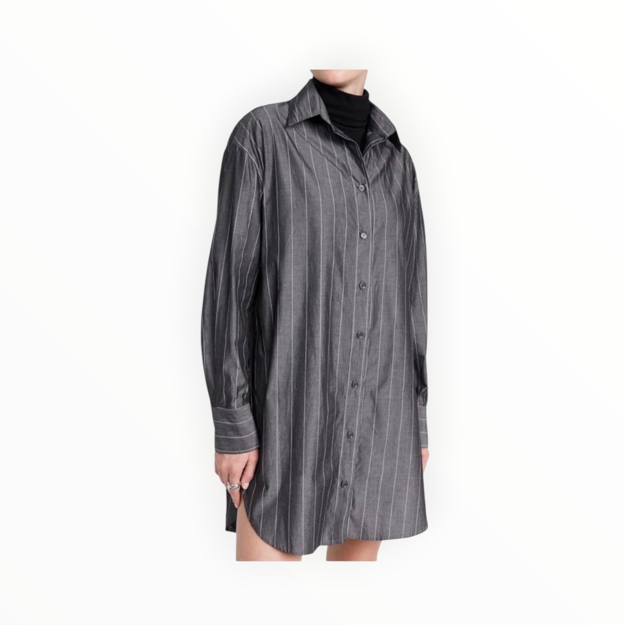 Enza Costa Pinstripe Shirt Dress - Charcoal