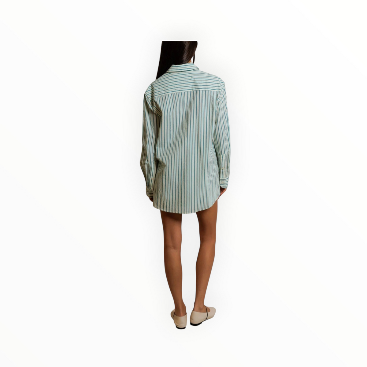 perfectwhitetee Avalon Poplin Button Down - Teal Blue/Sugar Stripe