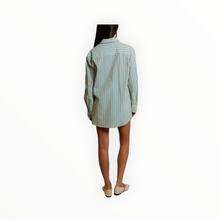 perfectwhitetee Avalon Poplin Button Down - Teal Blue/Sugar Stripe
