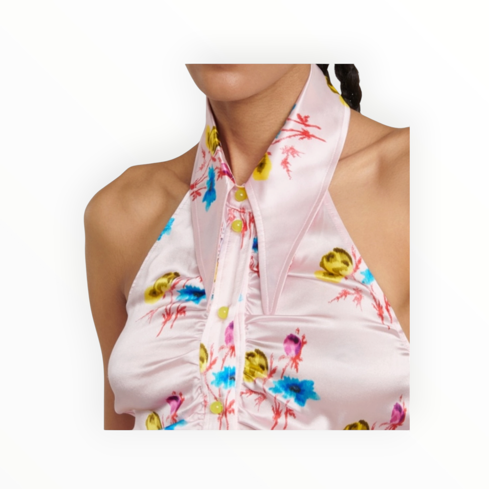 GANNI Floral Silk Blend Halter Neck Top