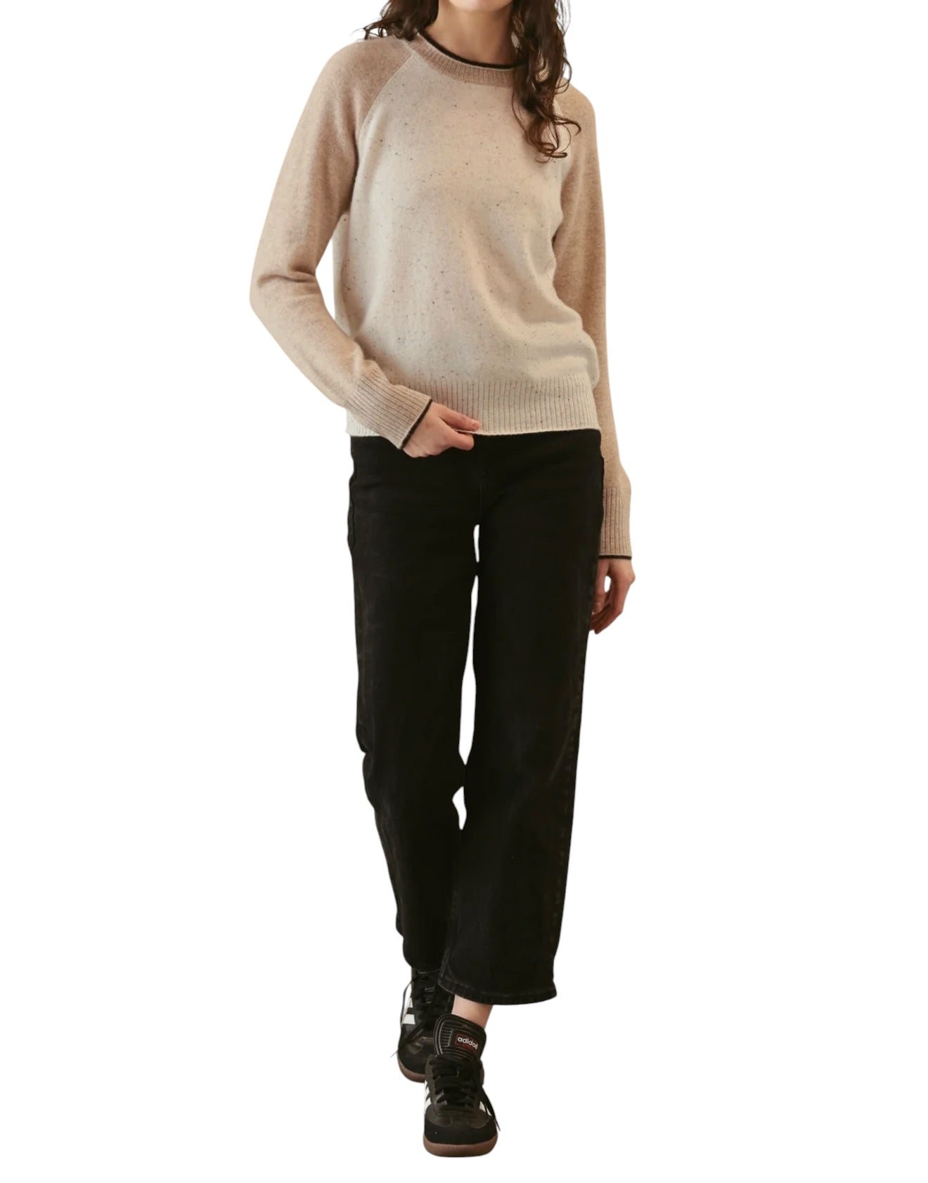 27 Miles Malibu Proctor Cashmere Baseball Pullover - Coconut/Oatmeal/Espresso