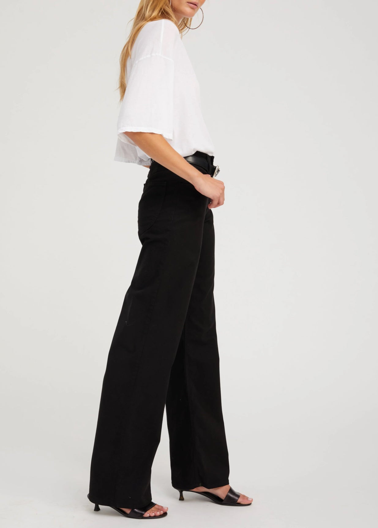 SPRWMN Mid Rise Wide Leg Twill Pant - Black
