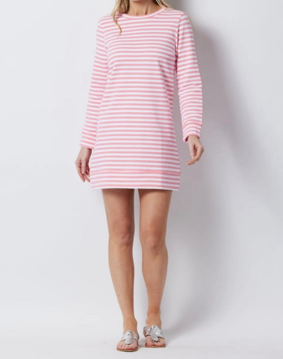 Sail to Sable Sweatshirt Dress - Coral/White