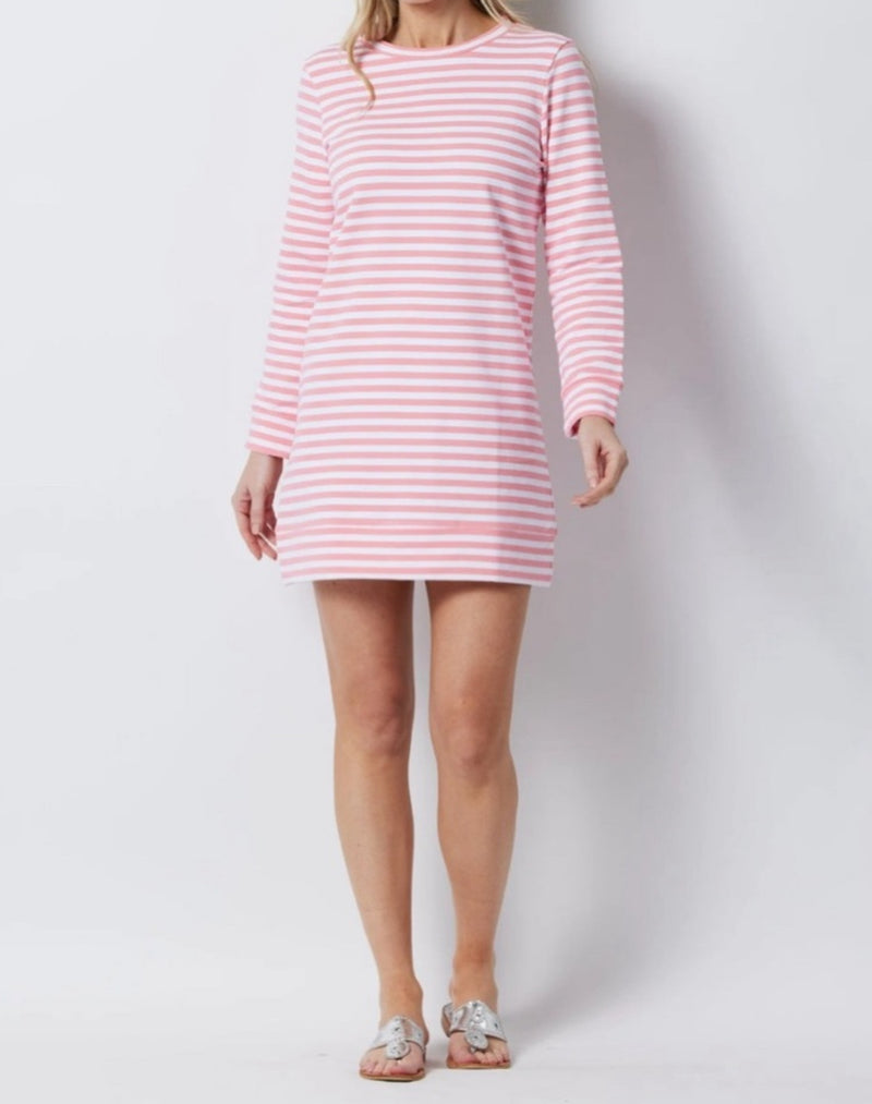 Sail to Sable Sweatshirt Dress - Coral/White