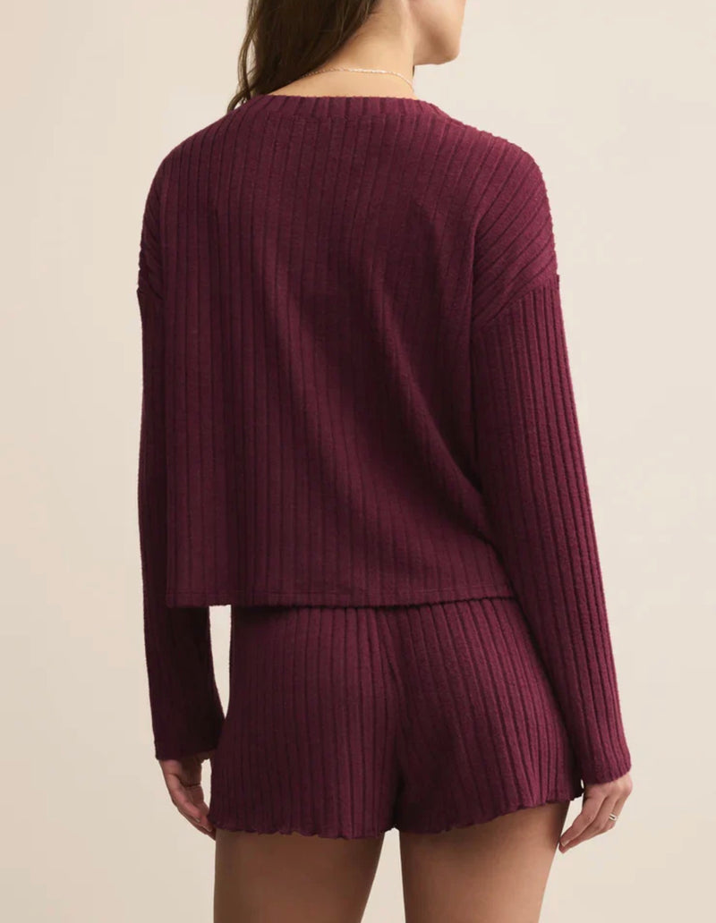 Z Supply Lounge Mara Rib Cardigan - Merlot