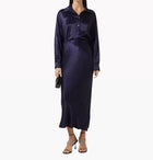 Enza Costa Satin Long Sleeve Shirt - Dark Navy