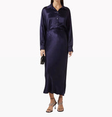 Enza Costa Satin Long Sleeve Shirt - Dark Navy