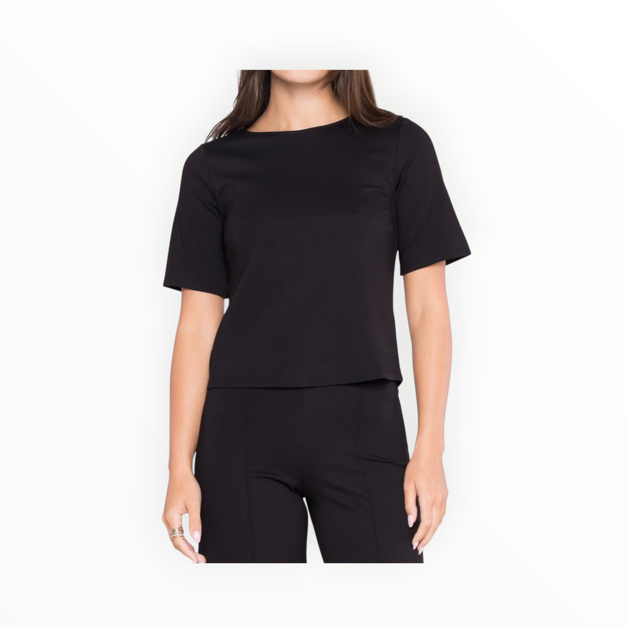 Ripley Rader Ponte Knit Short Sleeve Top Extended - Black