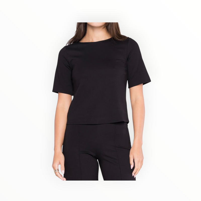 Ripley Rader Ponte Knit Short Sleeve Top Extended - Black