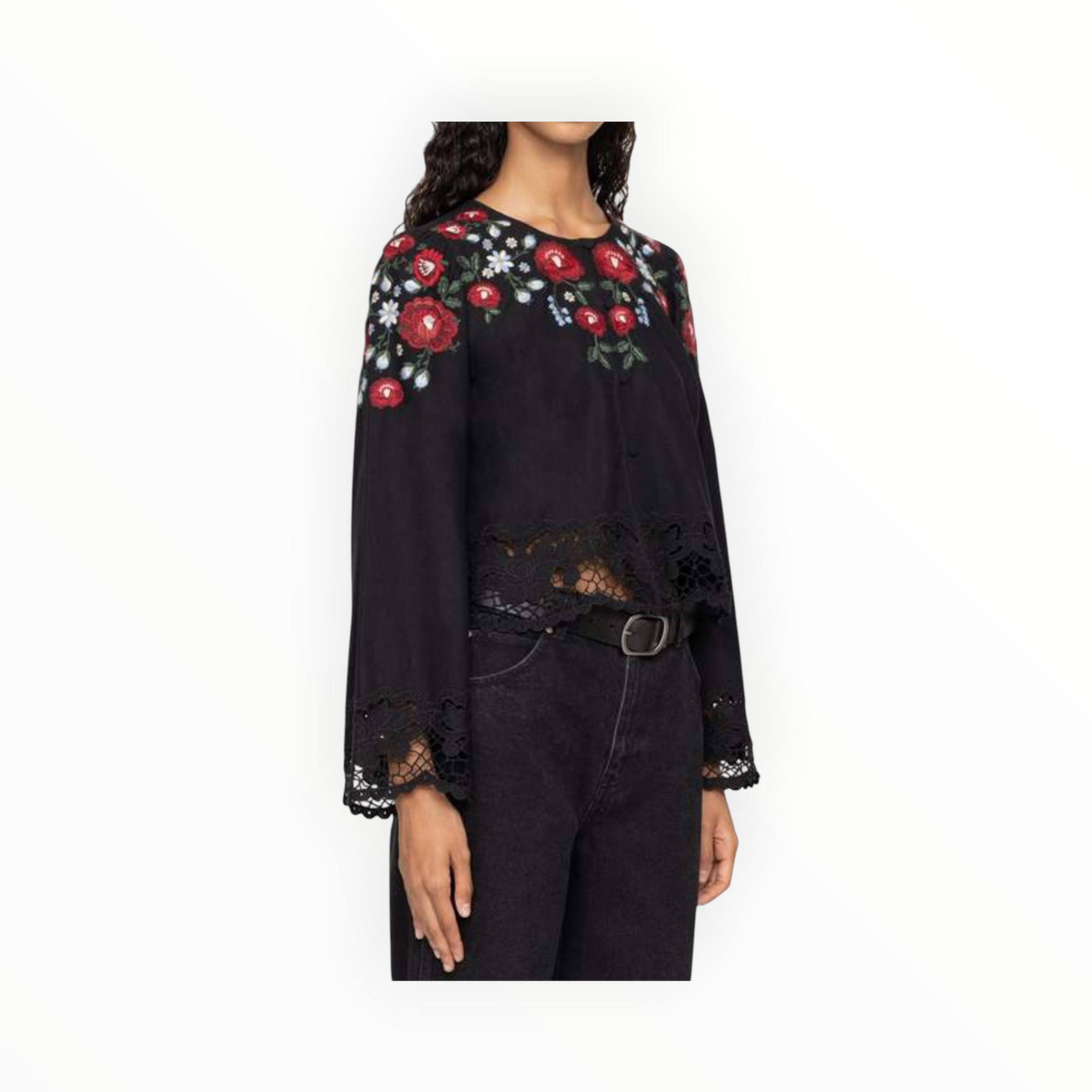 Sea New York Rosaline Embroidery Long Sleeve Top - Black