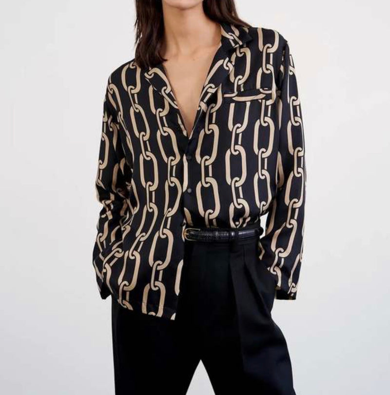 Nili Lotan Juste Pajama Shirt - Big Chain Gold/Black