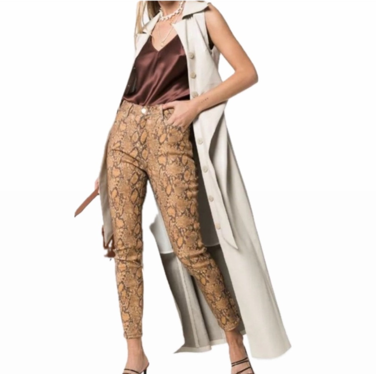 Frame Le High Skinny Crop - Coated Python