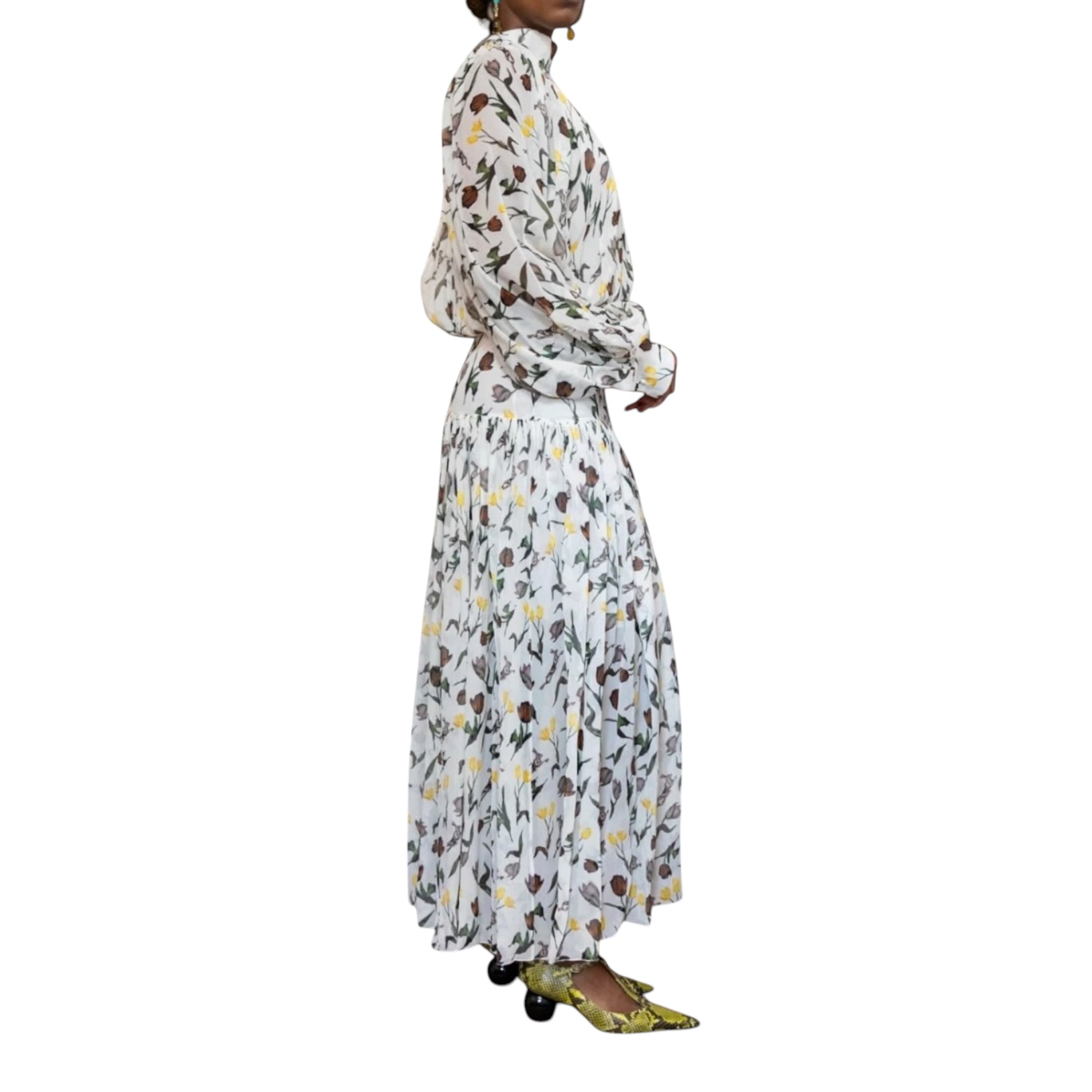Marni Chiffon Dress with Tulips and Hares - Multi