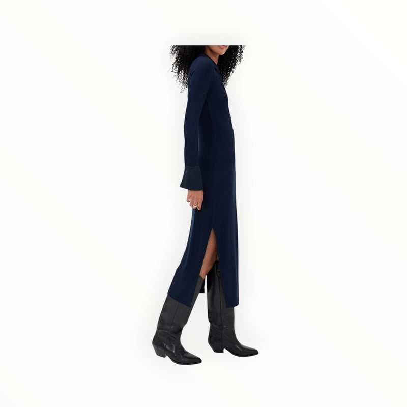 Stateside Fine Rib Ruched Buttoned Dress - Navy