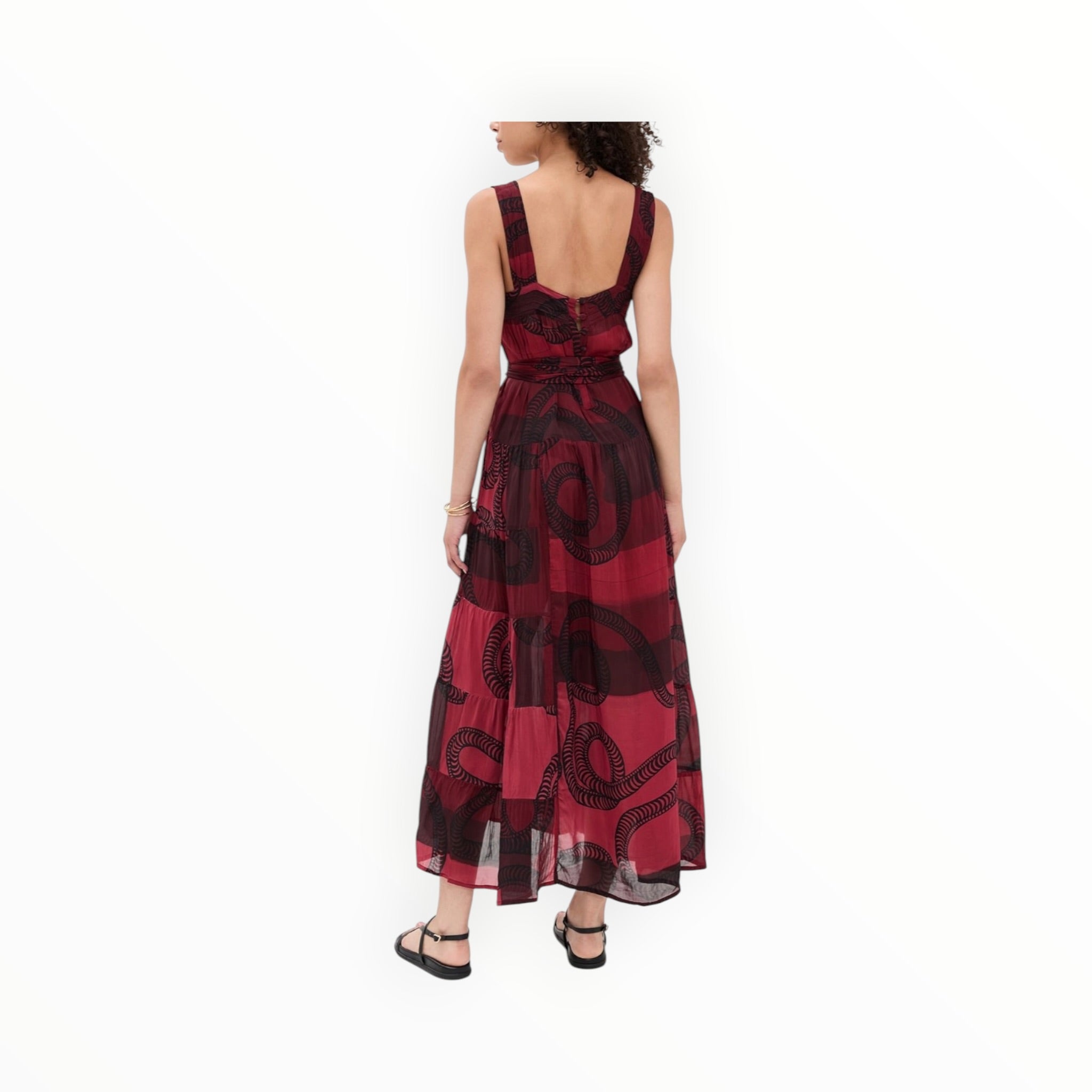 Natalie Martin Jasmine Maxi Dress With Sash - Ament Snake Oxblood