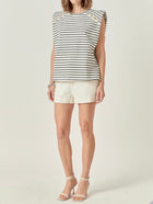 English Factory Power Shoulder Stripe Top - Black/White