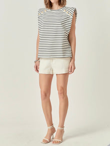 English Factory Power Shoulder Stripe Top - Black/White