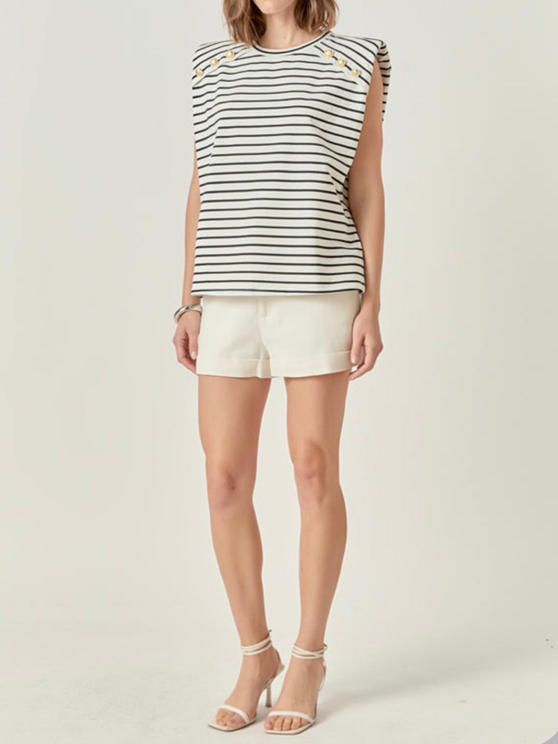 English Factory Power Shoulder Stripe Top - Black/White