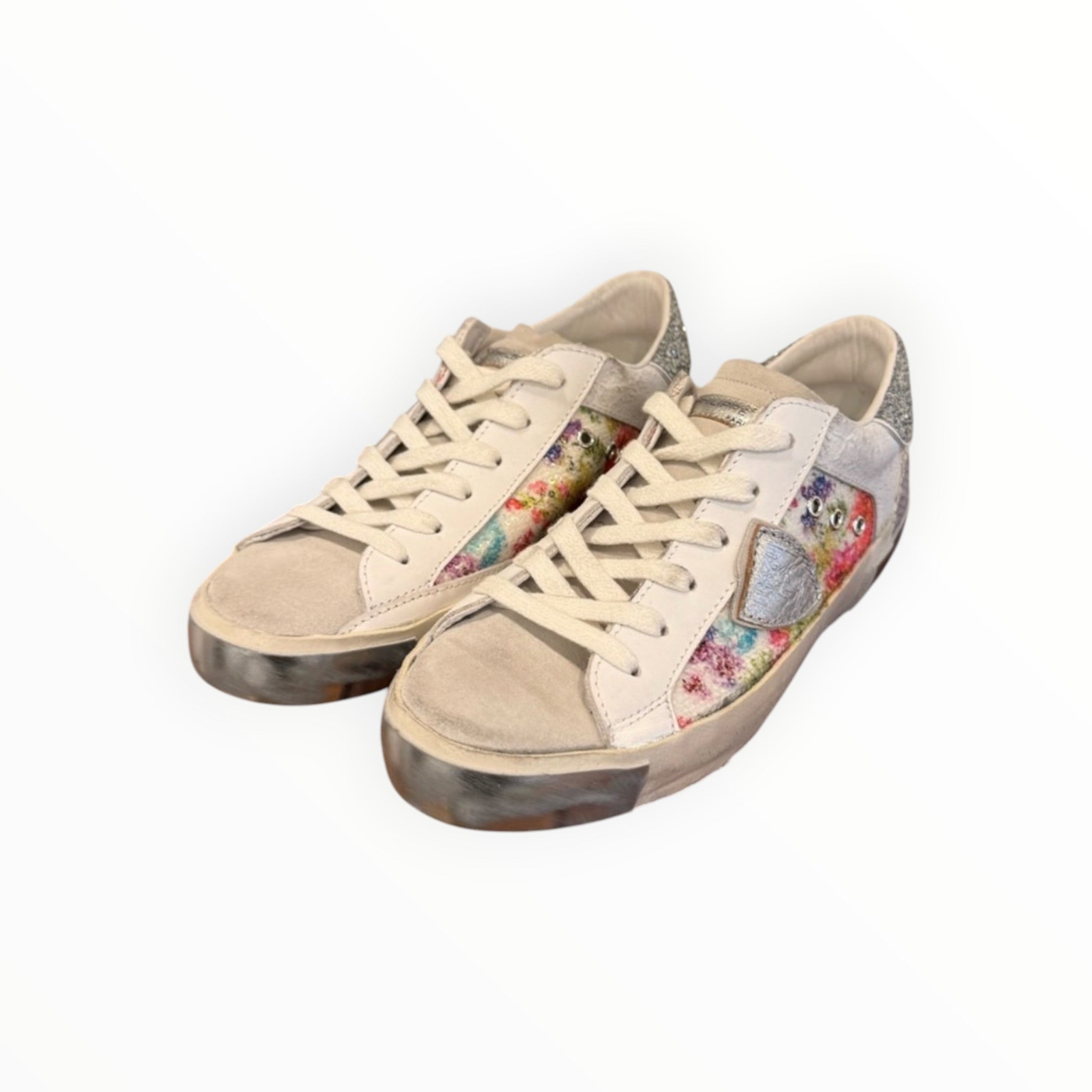 Philippe Model PRSX Low - Flower Paillettes - Blanc Argent