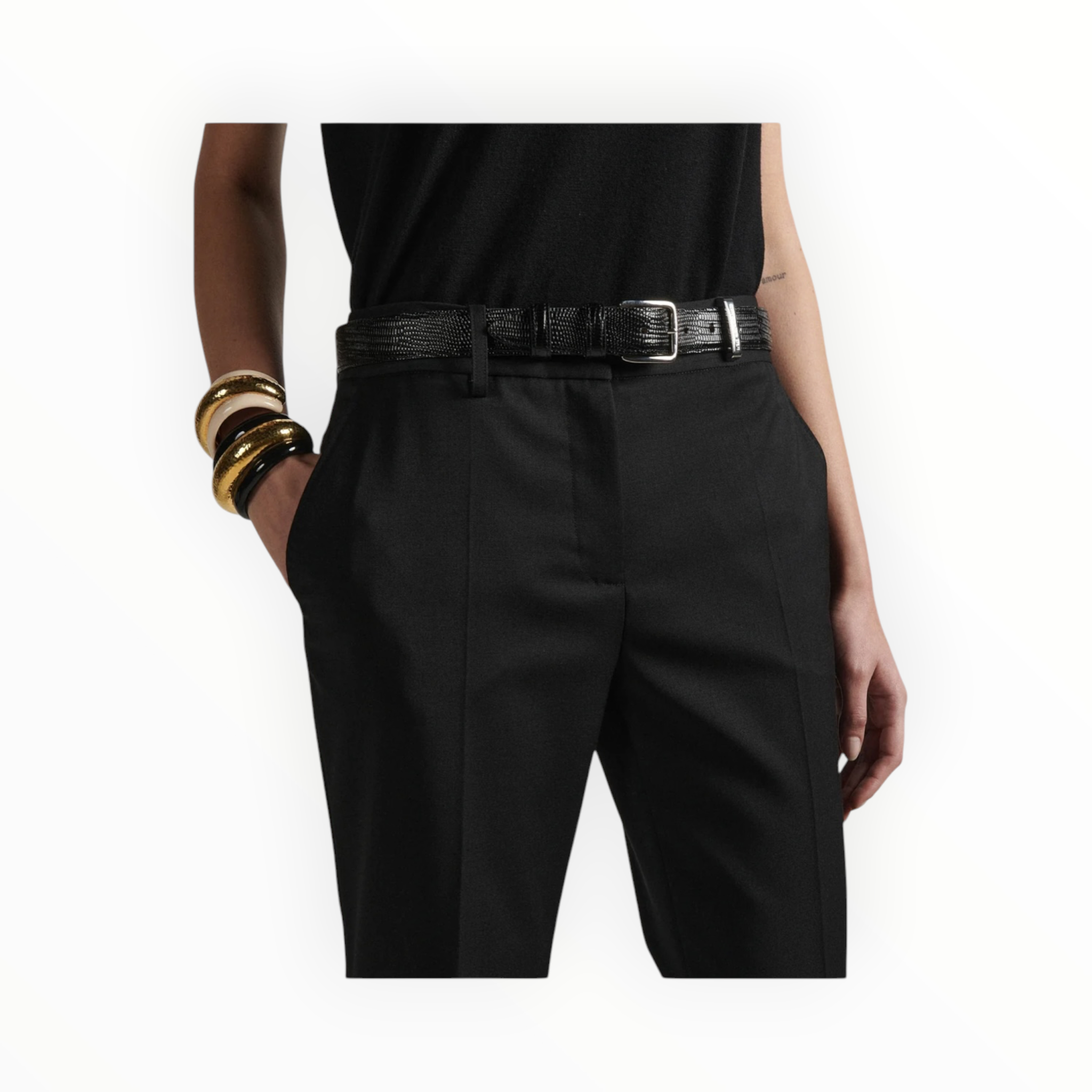 Barbara Bui Lizard Embossed Medium Belt - Black