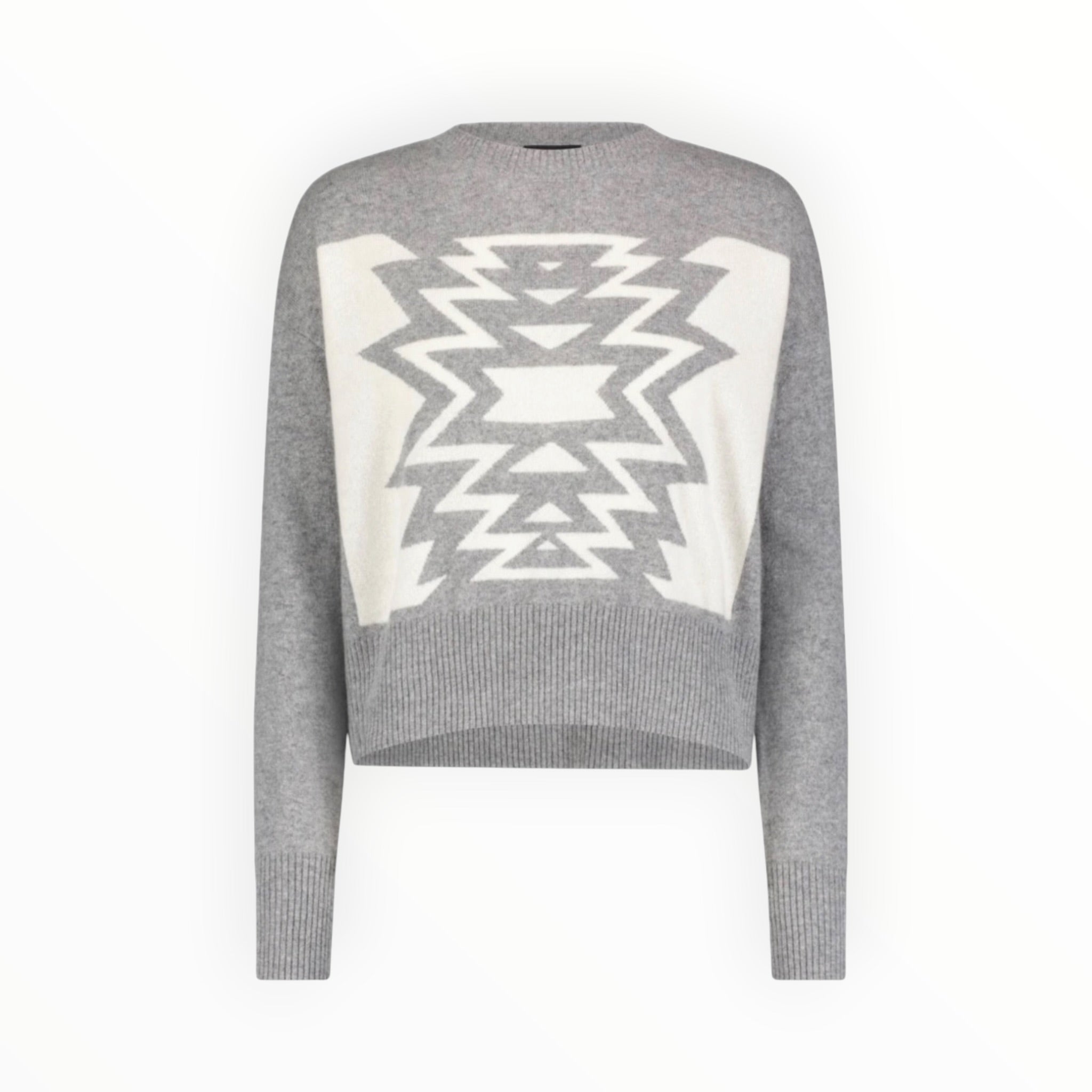 Minnie Rose Cashmere Ski Out West Sweater - Grey/White