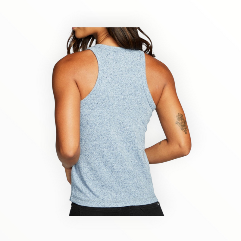 Chaser Linen Jersey High Neck Racer Tank in Playa