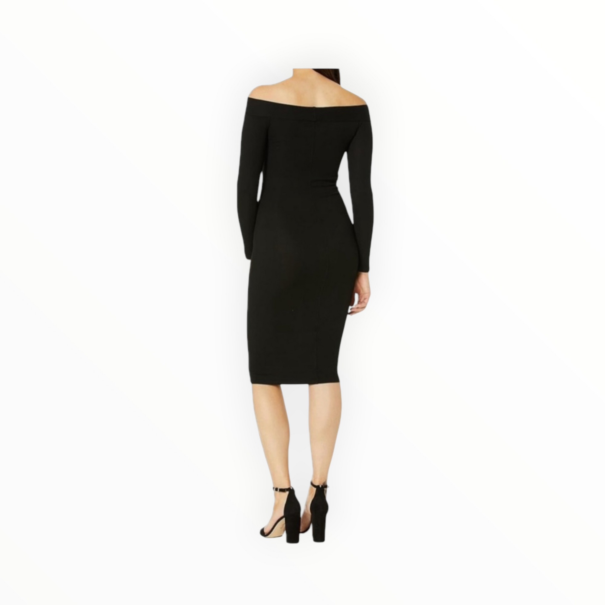Enza Costa Stretch Silk Rib Exposed Shoulder Midi Dress - Black