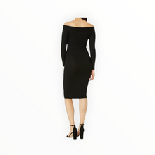 Enza Costa Stretch Silk Rib Exposed Shoulder Midi Dress - Black