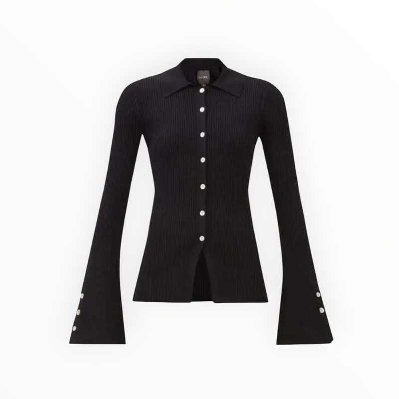Le Ore Rimini Recycled Ribbed-Knit Cardigan - Black
