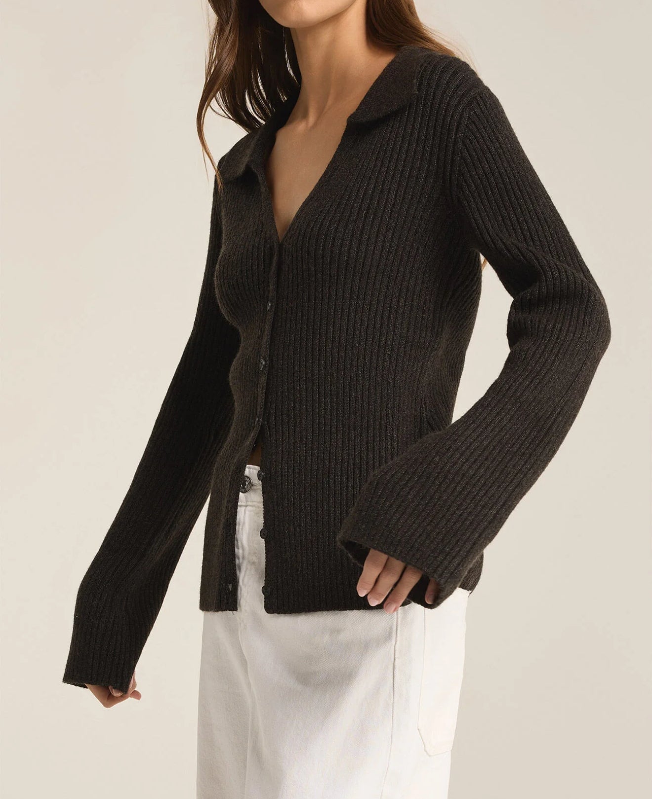 Z Supply Rina Button Up Sweater - Charcoal Heather