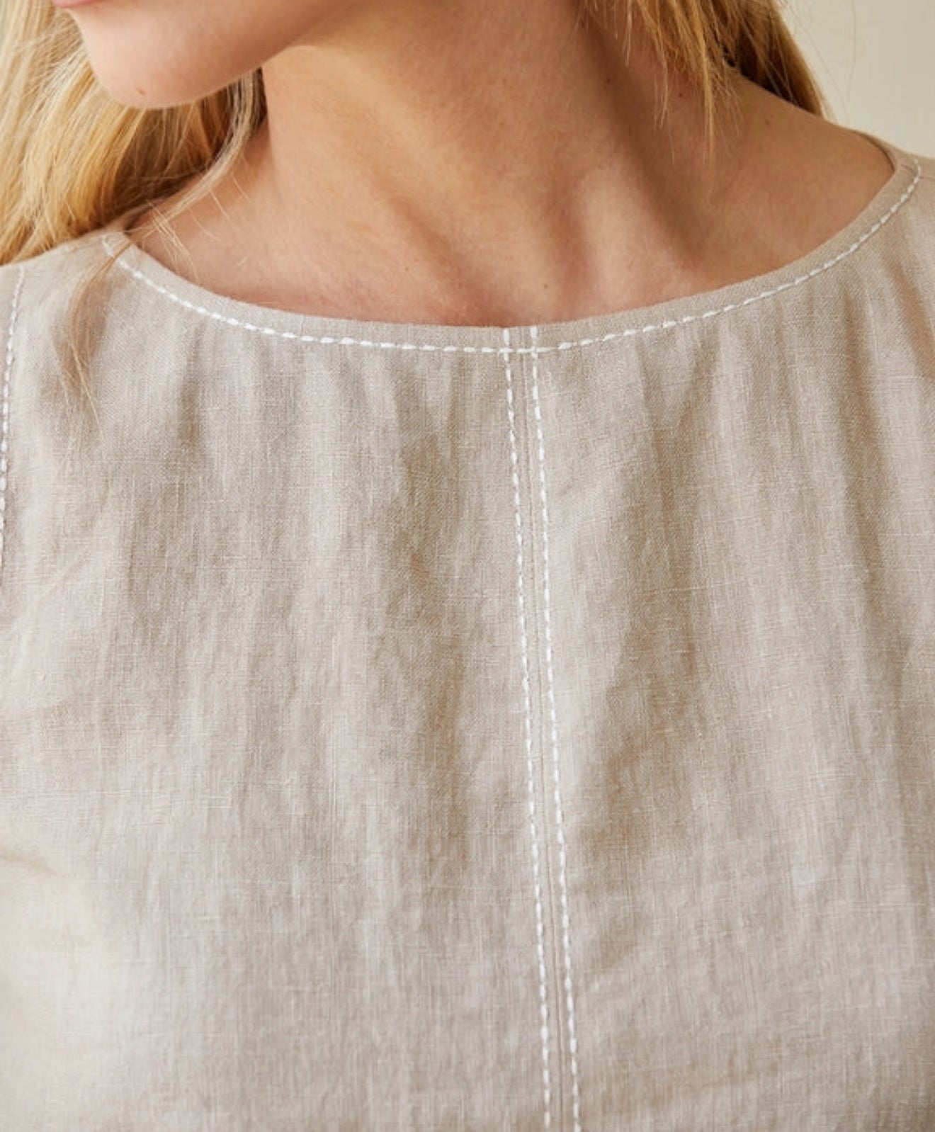 CRESCENT Danna Contrast Embroidery Shift Dress - Oatmeal/White