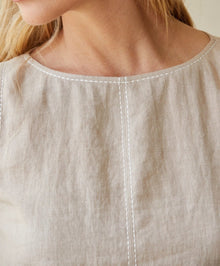 CRESCENT Danna Contrast Embroidery Shift Dress - Oatmeal/White