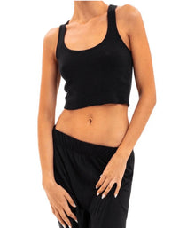 ÉTERNE Cropped Rib Racerback Tank - Black