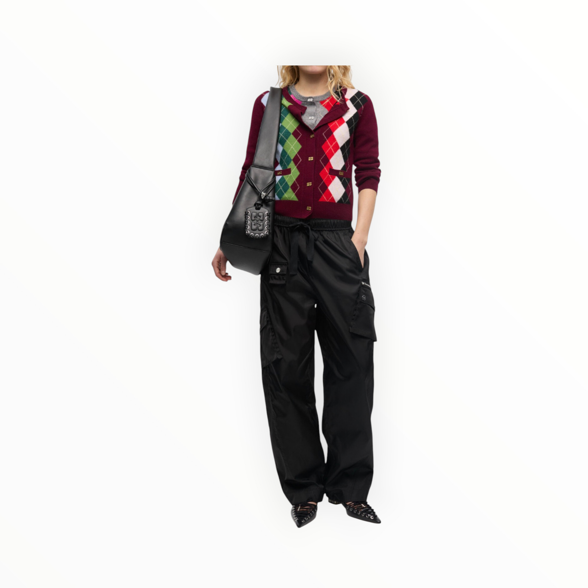 GANNI Argyle Print Cardigan - Tawny Port