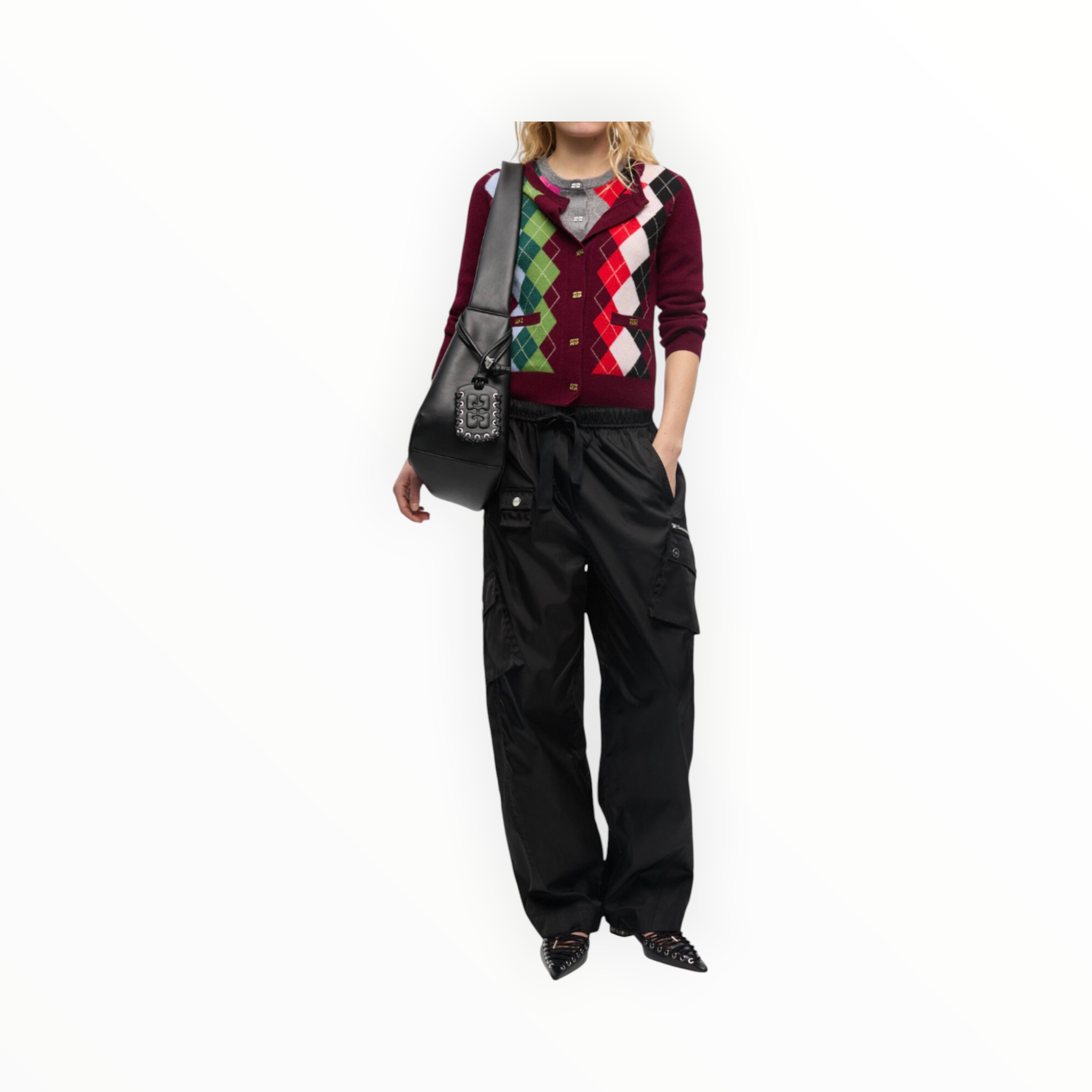 GANNI Argyle Print Cardigan - Tawny Port