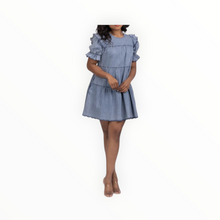 Stellah Washed Puff Sleeve Tiered Mini Dress - Denim