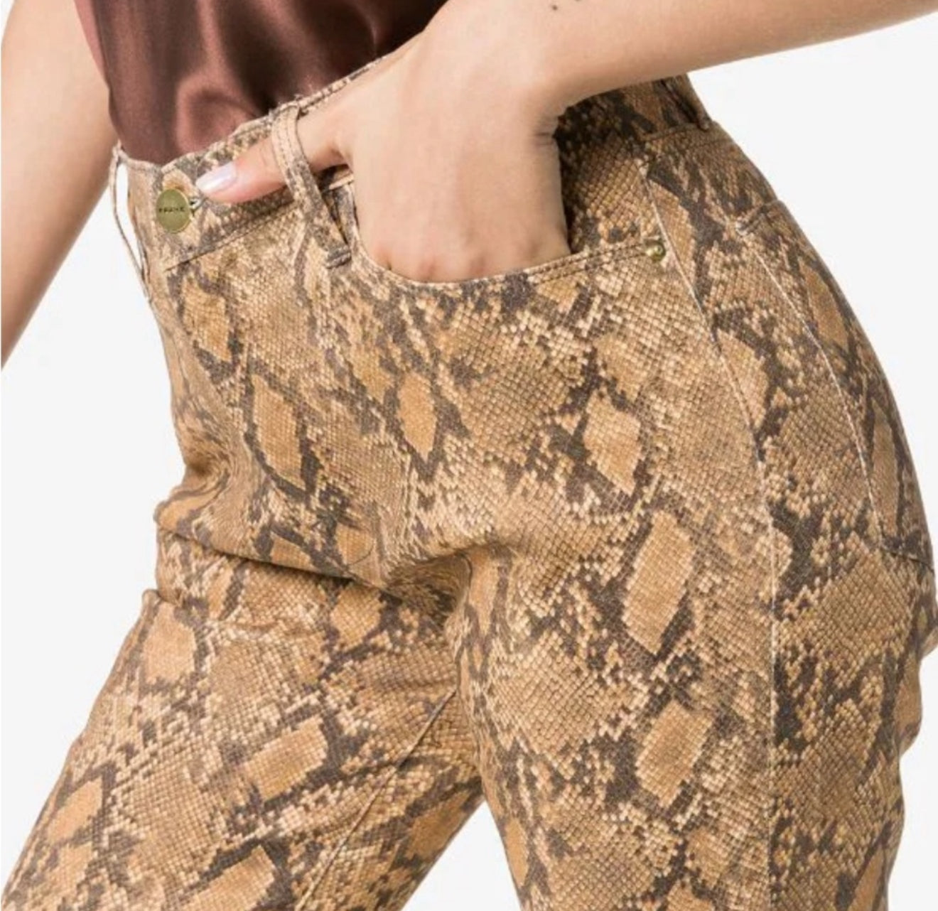 Frame Le High Skinny Crop - Coated Python