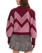 Allison New York Fuzzy Chevron Cardigan - Deep Red
