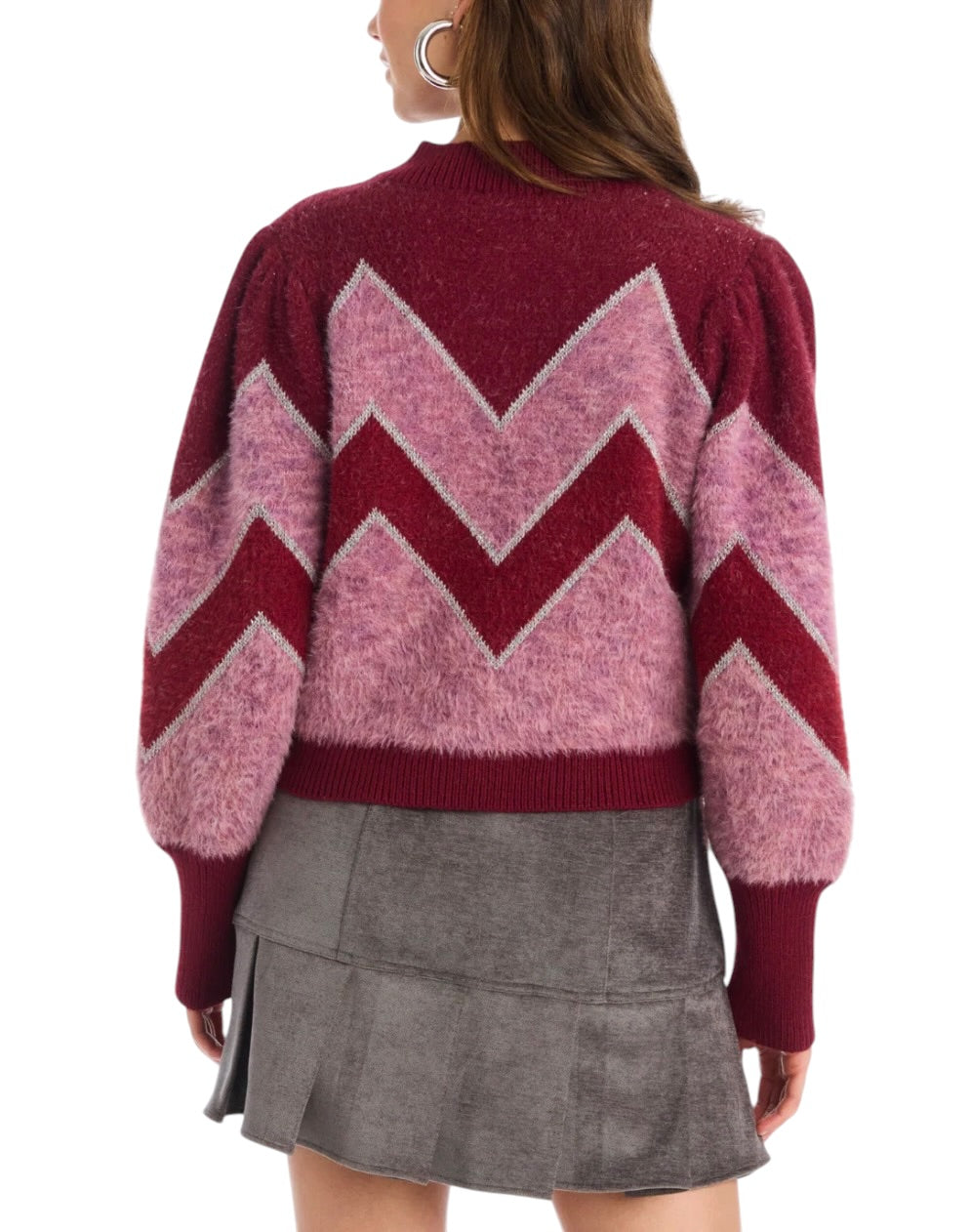 Allison New York Fuzzy Chevron Cardigan - Deep Red
