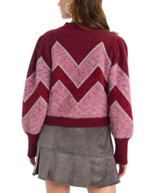 Allison New York Fuzzy Chevron Cardigan - Deep Red