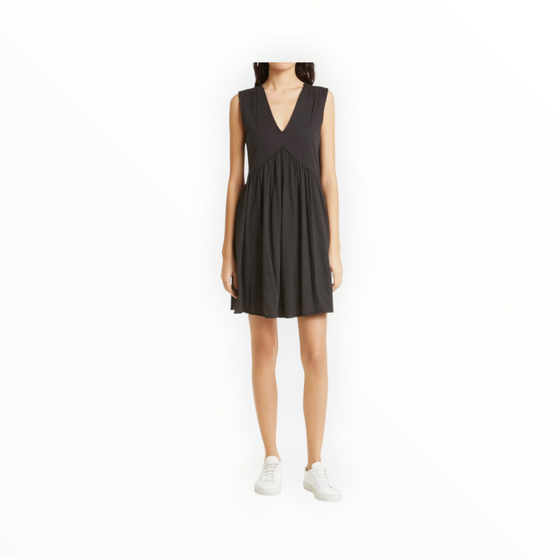 ATM Stripe V-Neck Sleeveless Minidress - Black
