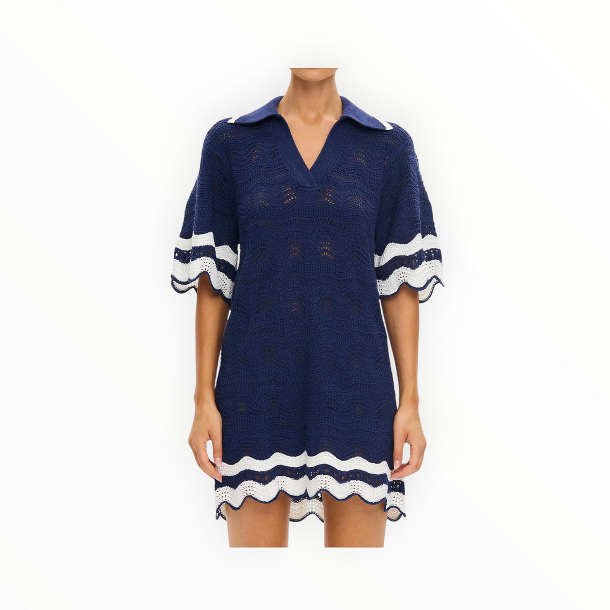 Kivari Camille Knit Mini Dress - Navy/White
