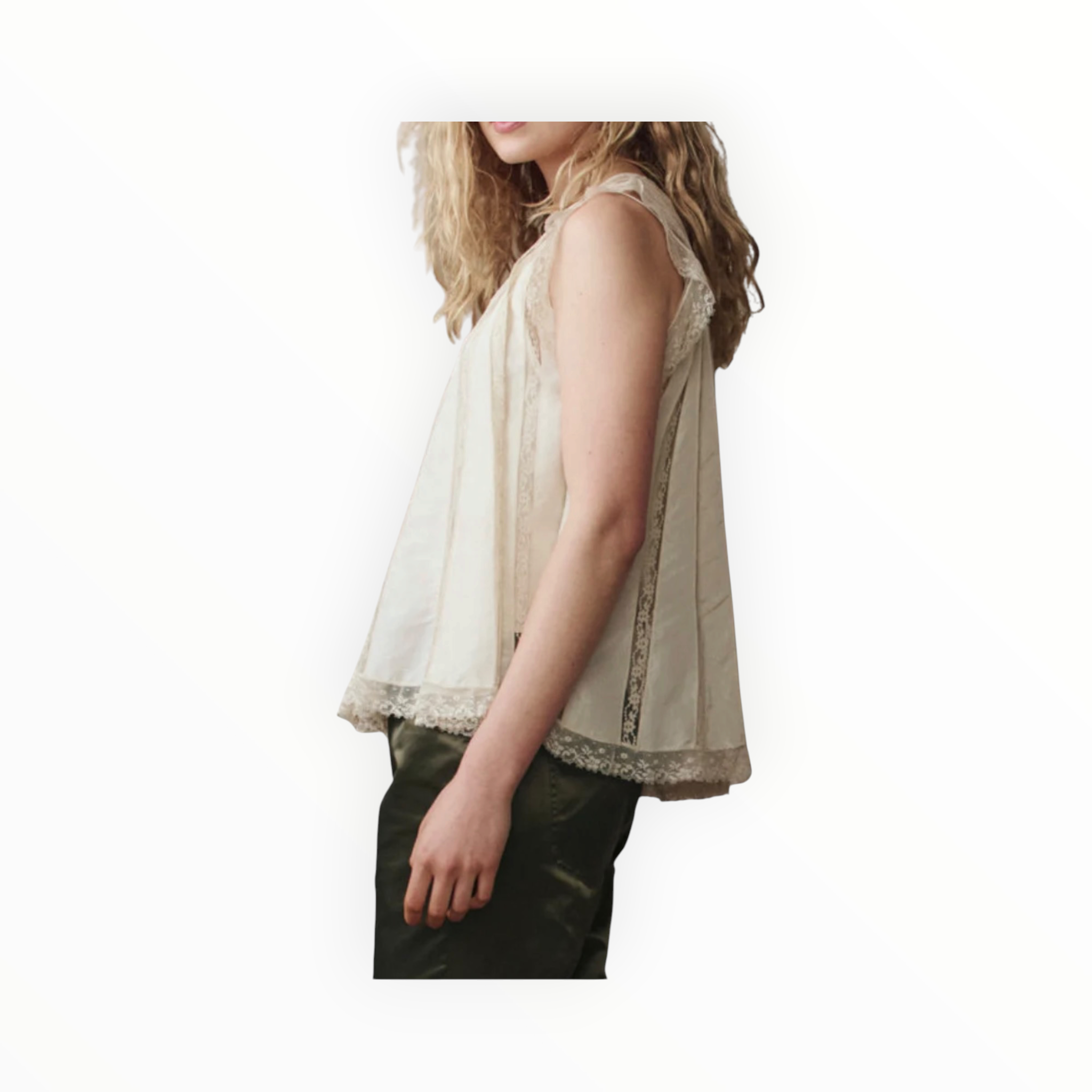 The Great. The Keepsake Lace Shell Top - Cream