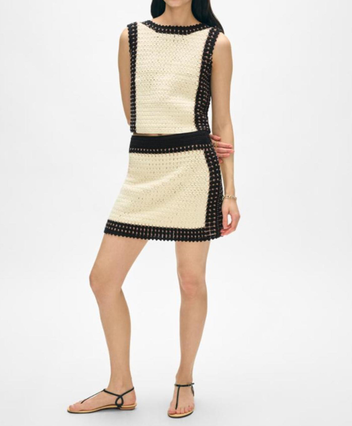 White + Warren Crochet Skirt - Black Multi