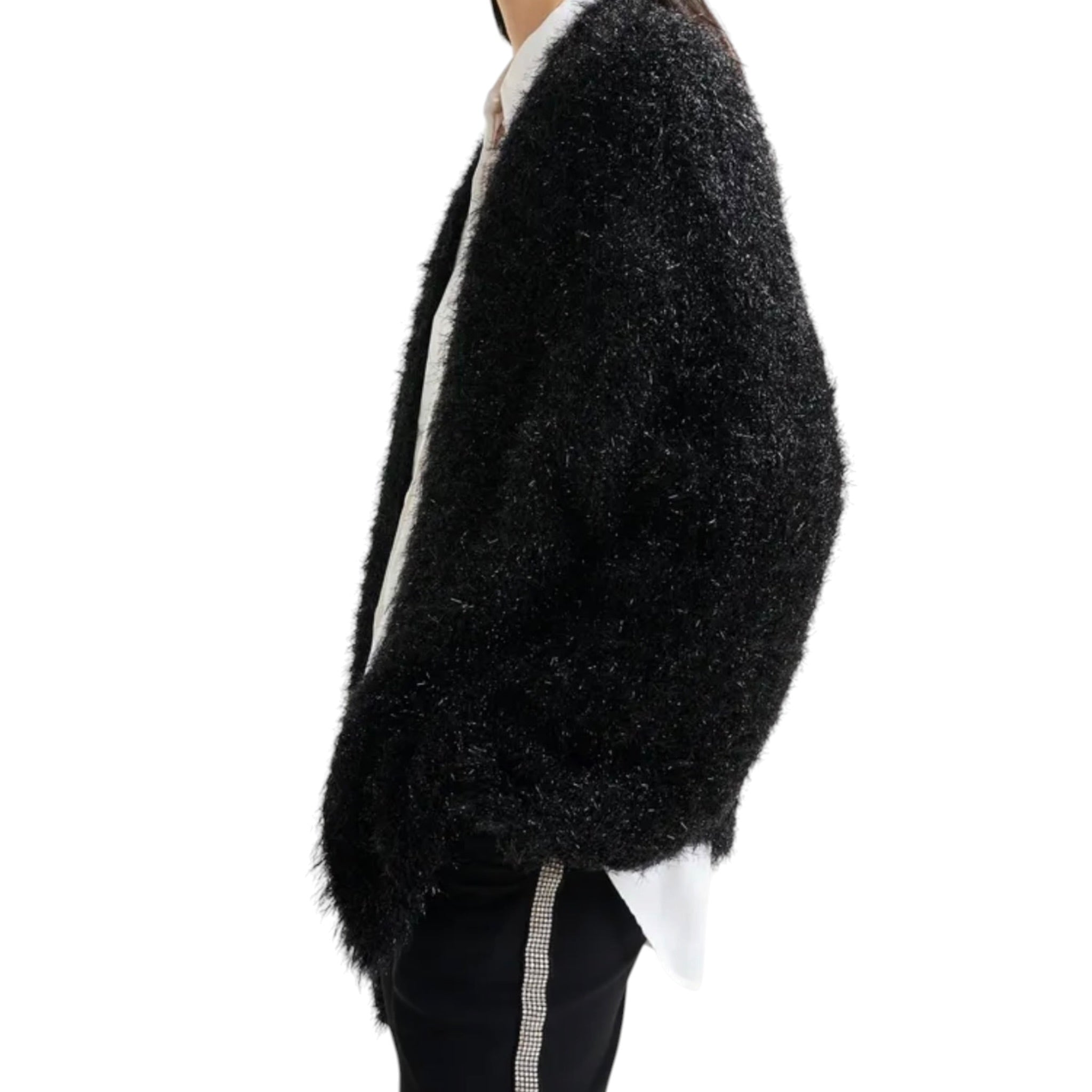 Essentiel Antwerp Textured Cardigan With Metallic Finish - Black